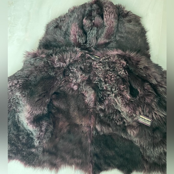 French genuine fur shearling jacket coat maroon deep purple Sz 2 small - Picture 6 of 12